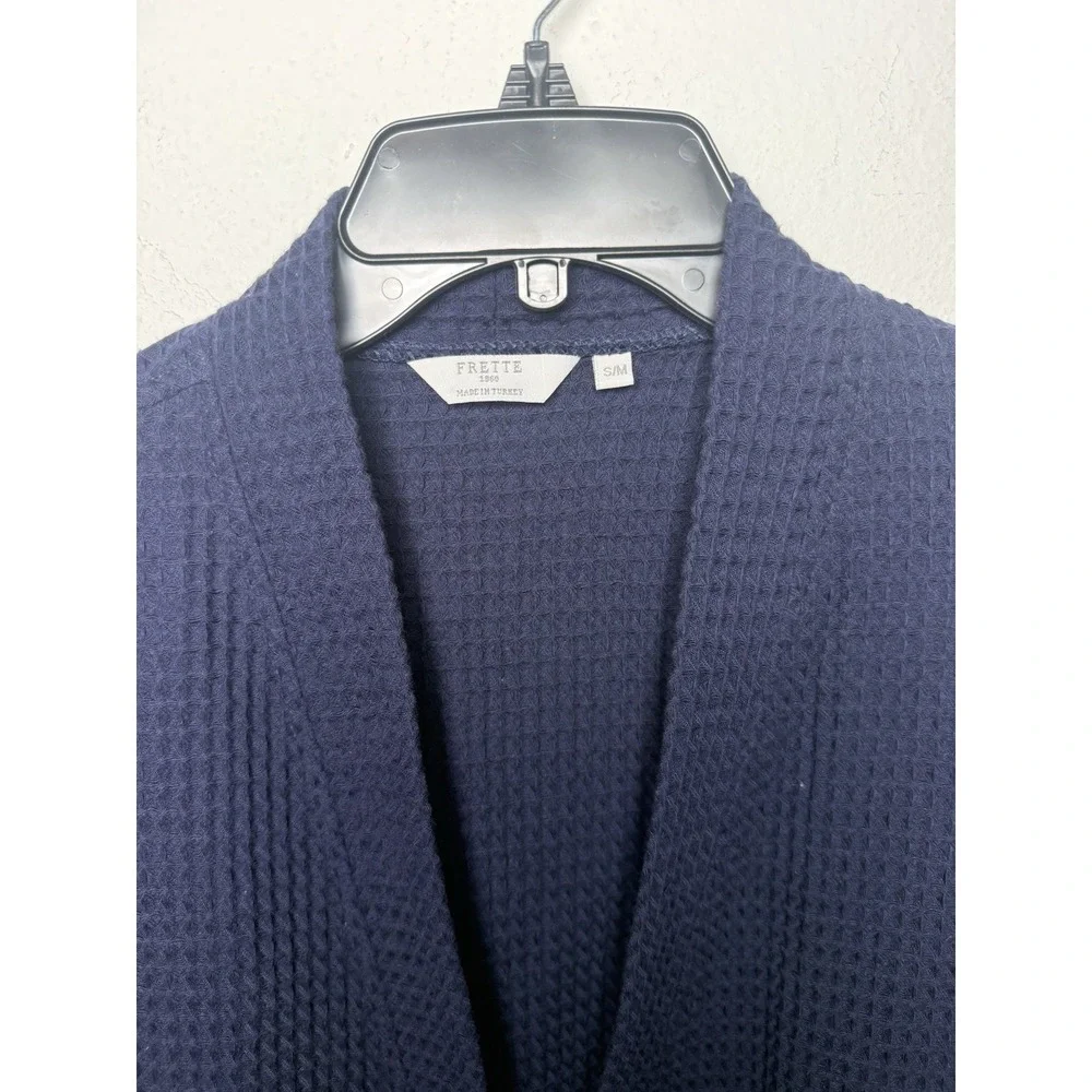 FRETTE UNISEX Waffle Terry Bath Robe Shawl Collar‎ Navy Blue Size S/M (no Tie)